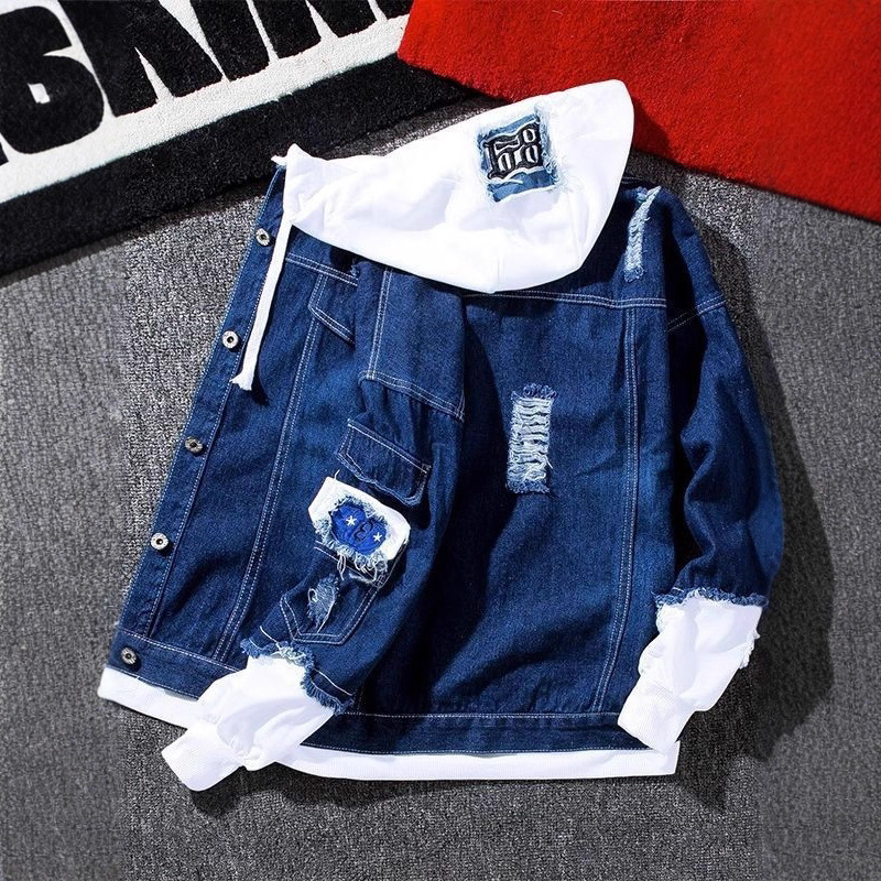 Spring and Autumn New Spliced Denim Jacket Men's Korean Style Trendy Casual Baseball Jacket Versatile Couple Coat