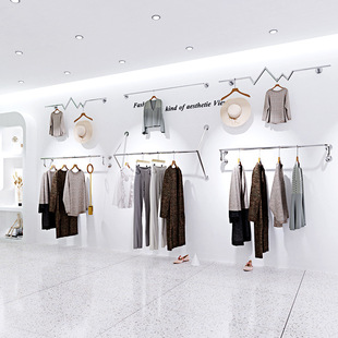 Clothing store display rack wall stainless steel wall-mounted simple women's clothing store clothing display props children's clothing store shelves