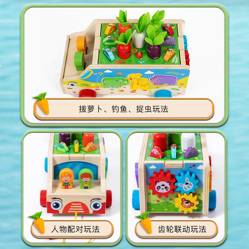 Puzzles infantiles transfronterizos educación temprana cognitiva divertida conejo dibuja rabanos juegos de mesa de madera entrenamiento de inserción casera