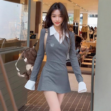 学院风假两件衬衫连衣裙女秋冬纯欲性感包臀绝美小妈短裙内搭裙子