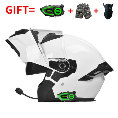 Full-Face Motorcycle Helmets, All-Season Safety, Motosiklet kaskı (dəbilqə) - bluetooth-model-white-hd-mirror-m-size-55-56-head-circumference
