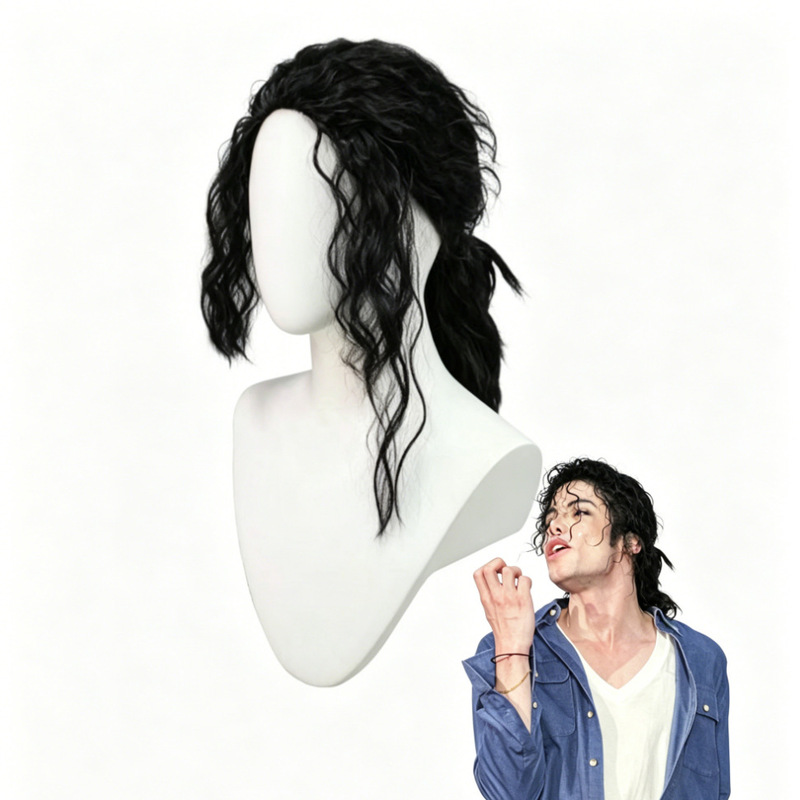Michael Jackson Cosplay Wig Black Medium-Length Rock Curly Hair Stage Performance Cosplay Factory Direct Sale Michael Jackson Cosplay Wig Black Medium-Length Rock Curly Hair Stage Performance Cosplay Factory Direct Sale