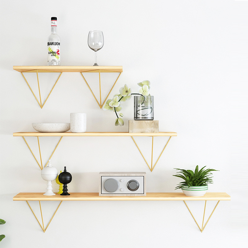 Simple one-word partition shelf Wall living room TV wall shelf hanging wall Wall wooden iron decoration