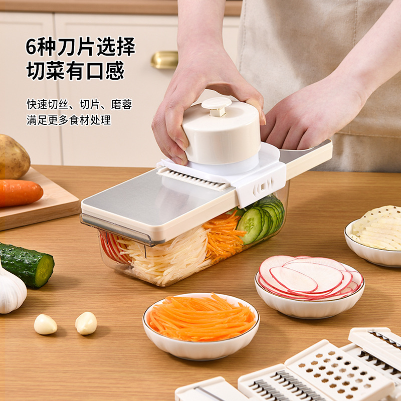 家庭用ステンレス鋼野菜カッターキッチン多機能野菜とジャガイモおろし器ハンドガード付き滑り止めハンドルおろし器|undefined