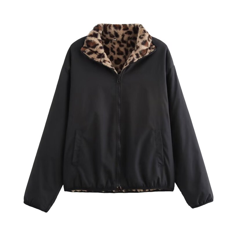 European and American Style Fashion Simple All-match Double-sided Wear Leopard Plush Jacket Autumn 2024 New Women's Jacket