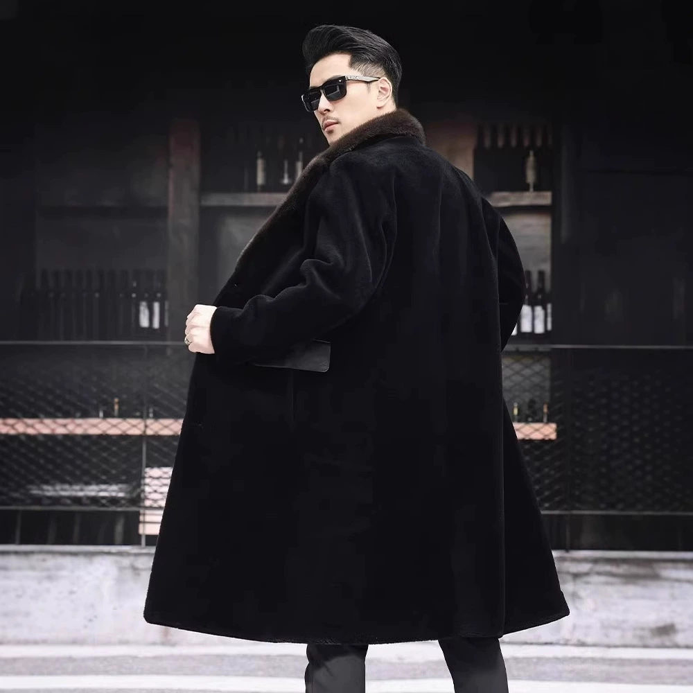 Woolen long velvet trench coat, down jacket, genuine leather