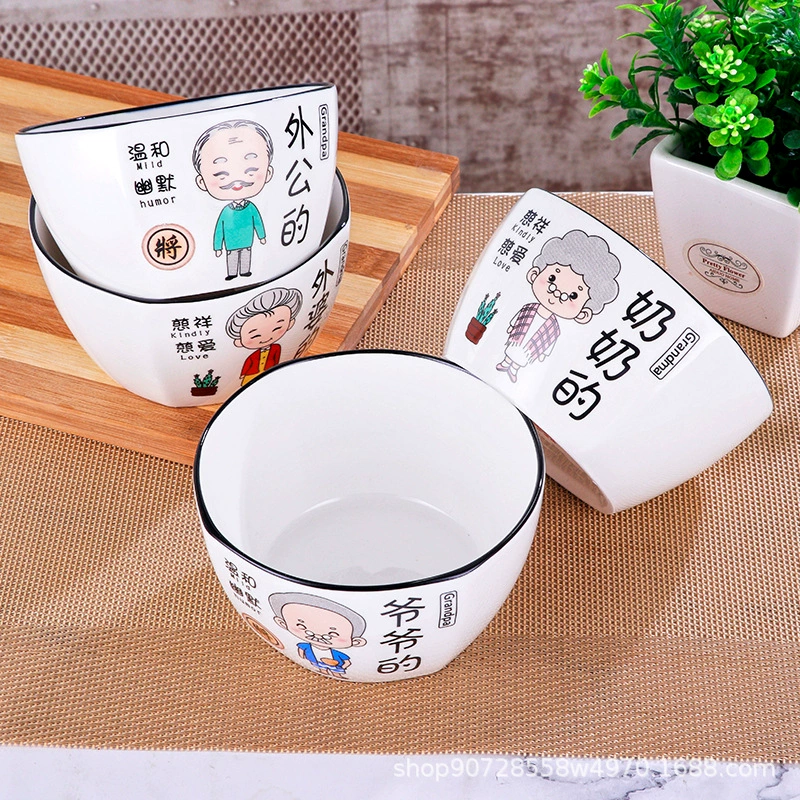 Прямой продаж Bowl House Parent-Child Bowl, семейный набор из четырёх рисовых чаш, чаши для керамики, рисовая чаша сеть красочная милая