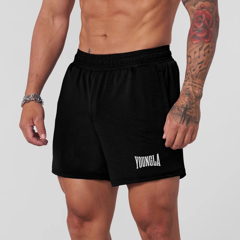 Youngla Sports Shorts Men's Fitness Quick-Drying Deep Pedal Shorts Woven Straight Three-Quarter Pants Stretch Slim Pants