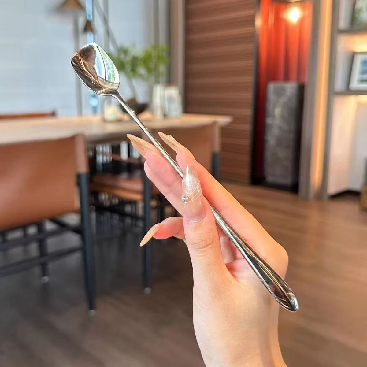Stainless Steel Coffee Stirring Spoon With Long Handle Square Head_voghion.com
