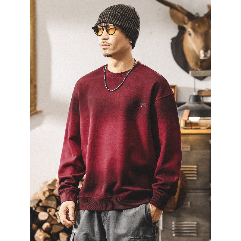 Ankela Rotes, schweres Sweatshirt mit Rundhalsausschnitt für Herren, neue Frühjahr- und Herbstkollektion, amerikanischer Retro-Trend, leicht gefärbt, lockere Passform, Plus-Size-Passform_voghion.com