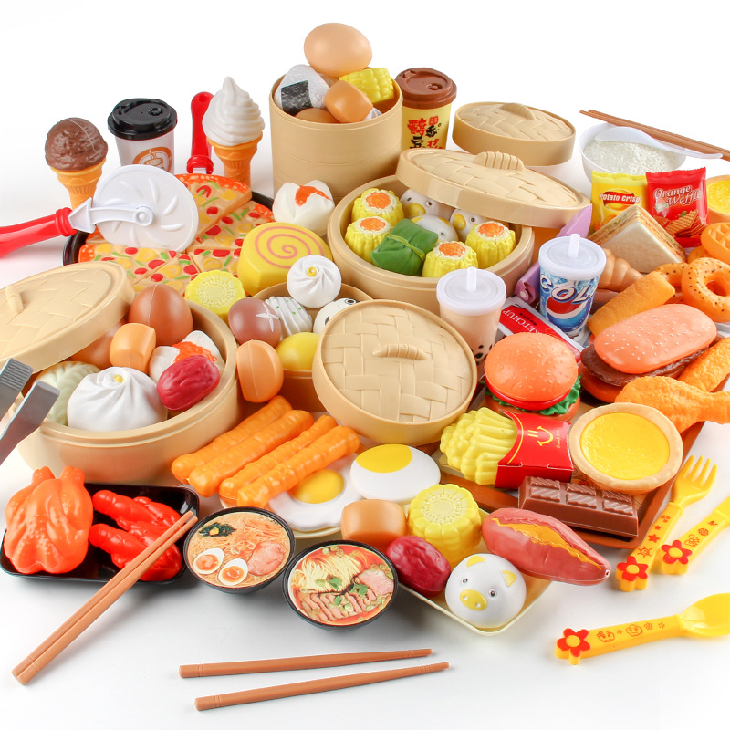 Simulación educativa de los niños cocina traje de comida bolsa de vapor sushi masa frita palos desayuno hamburguesa juego casa Juguetes