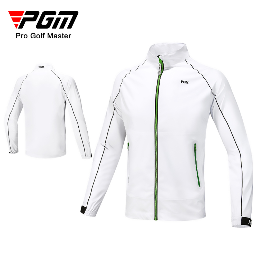 Áo khoác golf nam dài tay cổ đứng chống gió chống mưa — YF386 nam dài tay kéo khóa áo khoác màu trắng