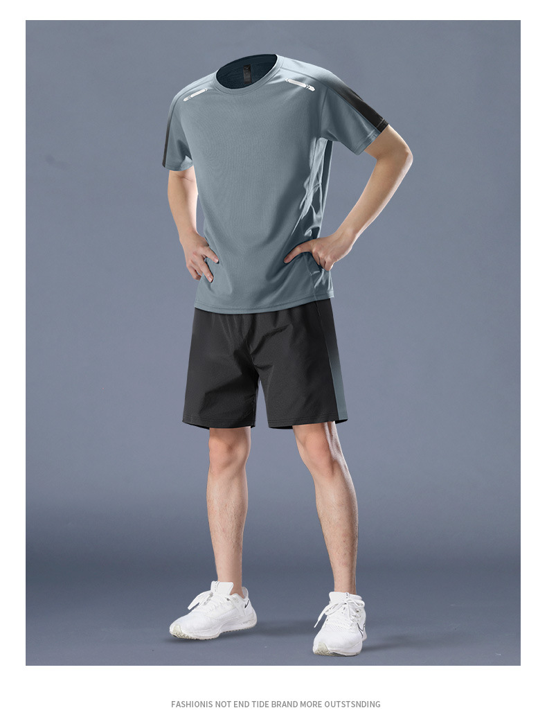 Sports Suit Men's Quick-drying Clothes Summer Running Short-sleeved Fitness Clothes Ice Silk T-shirt Shorts Badminton Training Clothes_viptrois.com