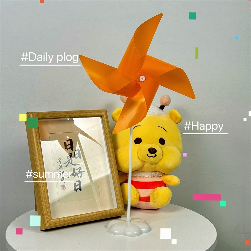 子供用ハンドヘルド屋外写真小道具幼稚園DIYおもちゃインターネットセレブ装飾シーン布付き小型風車|undefined
