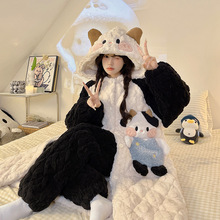 冬季新款女士三层连帽袍套夹棉加绒加厚女睡衣家居服套