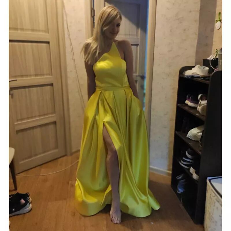 Vestido de Noche para Mujer, Estilo Europeo y Americano, Nuevo, Sin Mangas, Sencillo, de Satén, para Banquete, de Amazon y AliExpress