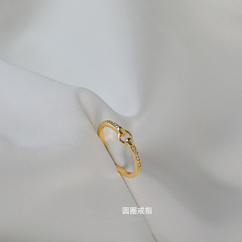 Geometric Pattern Drill Circle Ring, Unique Design, Ins Simple Cool Style Fashion Personality Ring, Open Mouth Ring