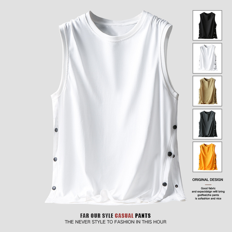 Men's Sleeveless Vest Summer Pure Cotton Thin Trendy Brand Button-Up American Basketball Sports Tank Top Men's Clothing Men's Sleeveless Vest Summer Pure Cotton Thin Trendy Brand Button-Up American Basketball Sports Tank Top Men's Clothing
