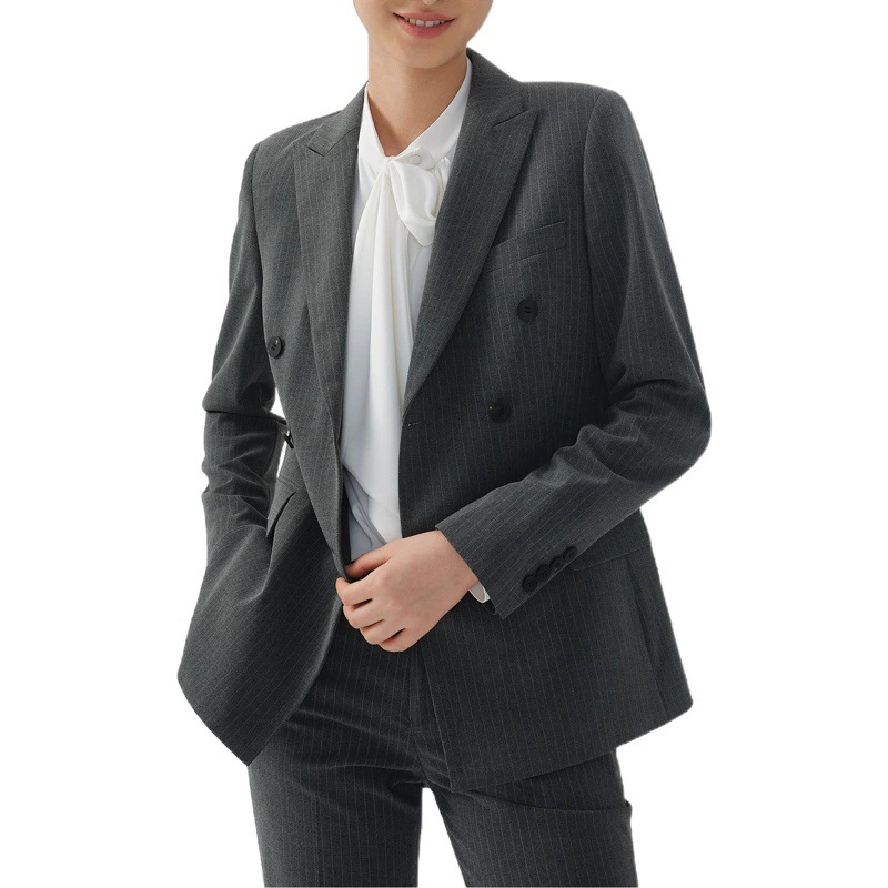 083 двубортный пиджак женский тонкополосный элитный белый воротничок продает профессиональный костюм леди