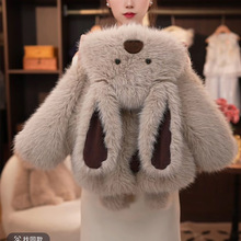 女童仿皮草外套2025新款儿童加绒加厚宝宝冬季毛毛衣连帽兔耳朵潮