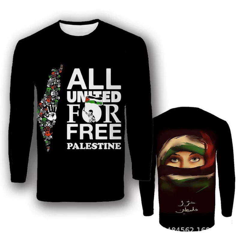 2024 Cross-border e-commerce new model of conflict between Middle East countries and freedom of conflict Palestinian flag 3D digital printing long sleeves