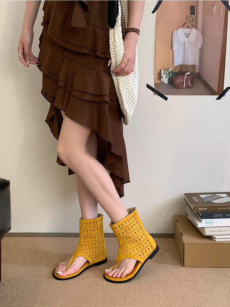 French-style Flat Thong Sandals Breathable Roman Sandals Women_voghion.com
