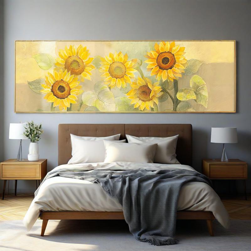 Hotel Bedside Painting with Textured Sunflower Nordic Bedroom Mural Modern Simple Fashion Horizontal Decorative Painting