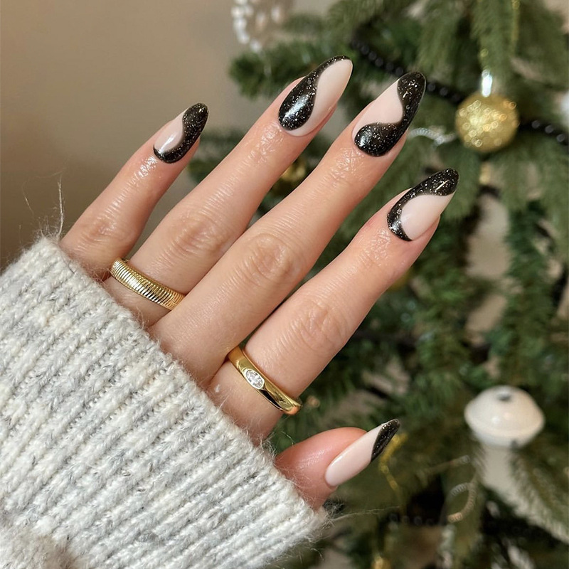 Simple Glitter Black Series Wearing Nail Art Water Drop Armor Removable Fake Nail Sticker Mature European and American Style Wearing Armor Simple Glitter Black Series Wearing Nail Art Water Drop Armor Removable Fake Nail Sticker Mature European and American Style Wearing Armor