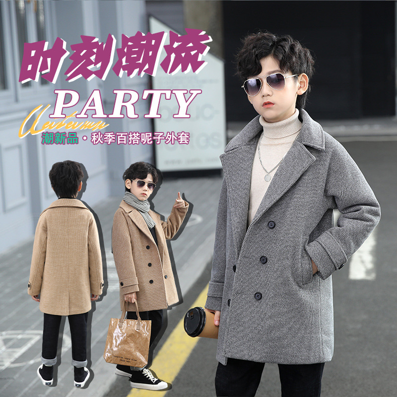 Quality autumn woolen coat for boys, children's trench coat, for teenagers, western style