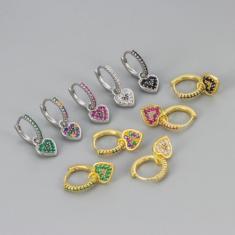 New Love Full Diamond Ear Buckle Multi-color Zircon Fashion All-match Women's Earrings European and American Cross-border Unique Ear Jewelry