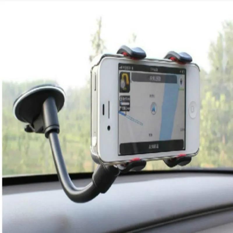 Car lazy double clip mobile phone bracket GPS navigation 360 degrees rotating long hose suction cup instrument panel support frame