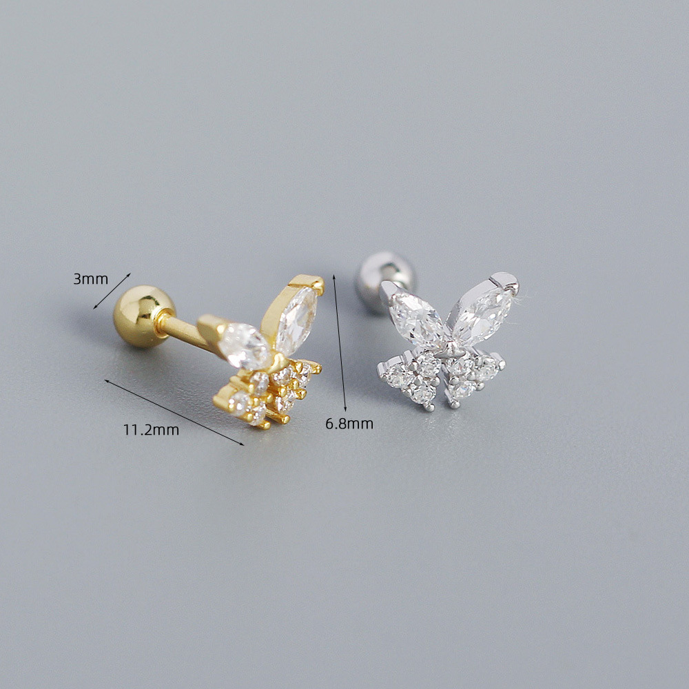 Electroplating Gold Plating Process 1 Pair 925 Sterling Silver Zircon Butterfly Ear Studs