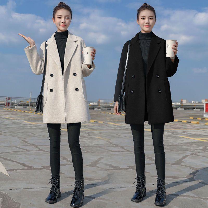 Woolen Coat Women's Mid-length 2024 Autumn and Winter New Korean Style Loose Hepburn Style Cocoon-shaped Woolen Coat for Petite
