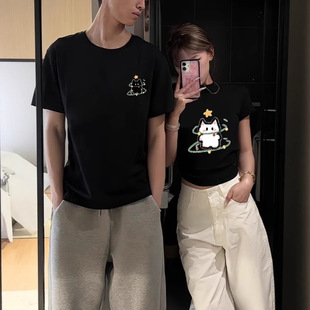 Summer New Niche Design Cartoon Cute Couple Short-Sleeved T-Shirt Casual Outer Wear Versatile Men's and Women's T-Shirt