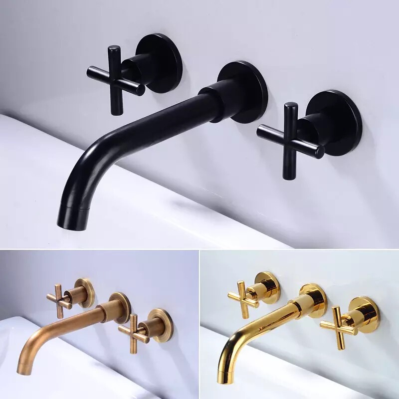Concealed Basin Faucet Conjoined Double Handle into the Wall Three-Hole Hot and Cold Water Basin Faucet Gun Gray Black Bathtub Faucet Concealed Basin Faucet Conjoined Double Handle into the Wall Three-Hole Hot and Cold Water Basin Faucet Gun Gray Black Bathtub Faucet