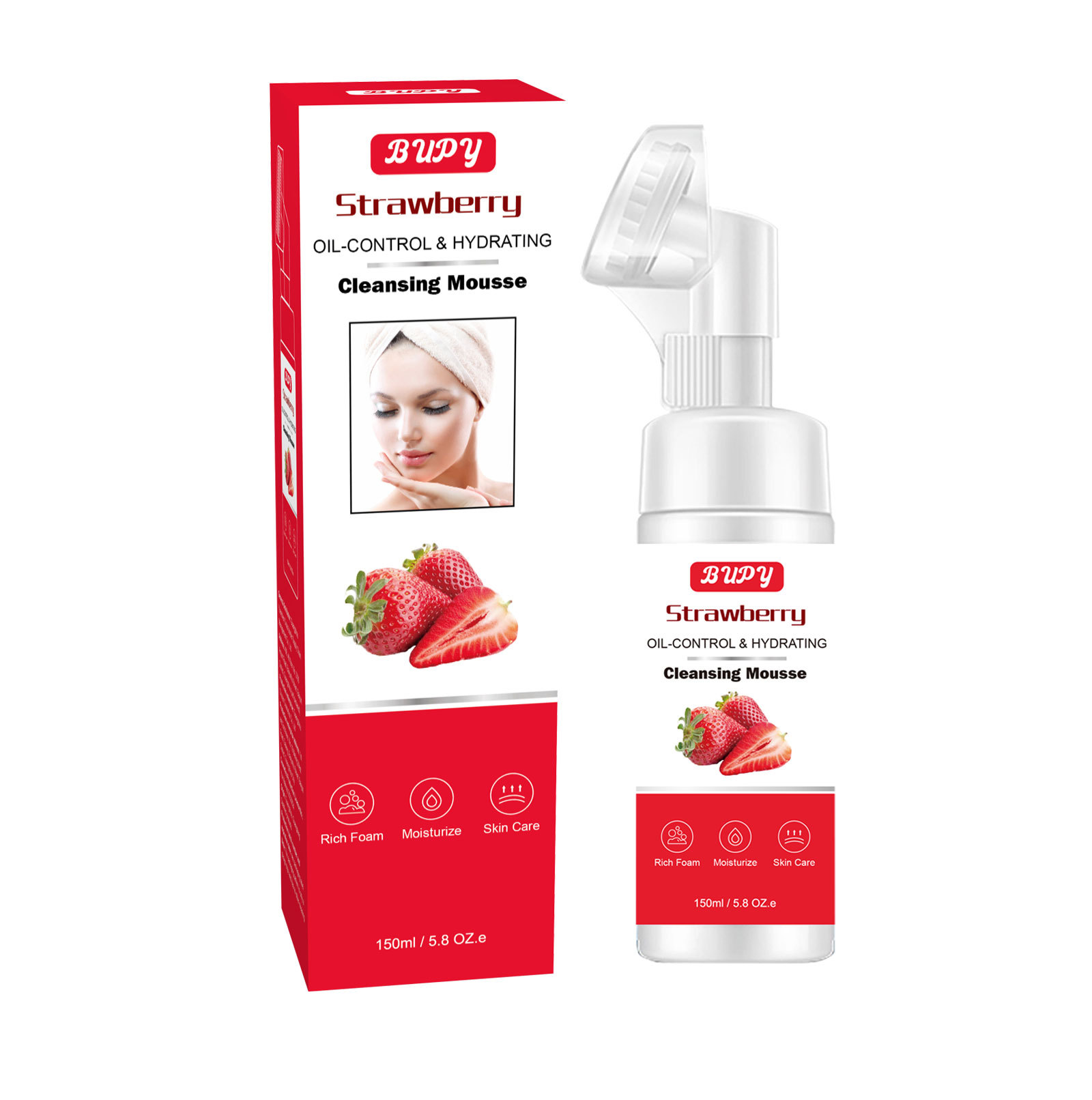 Strawberry Cleansing BUPY Mousse Facial Cleanser Sensitive skin is fresh, clean, delicate, and deeply cleansed_voghion.com