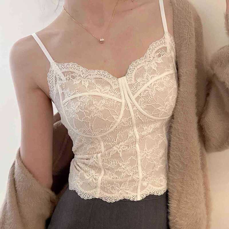 Autumn and Winter French Lace Pure Desire Camisole with Beautiful Back Design, Integrated Cup, No Need for a Bra, Slim Fit, Thin Style B11