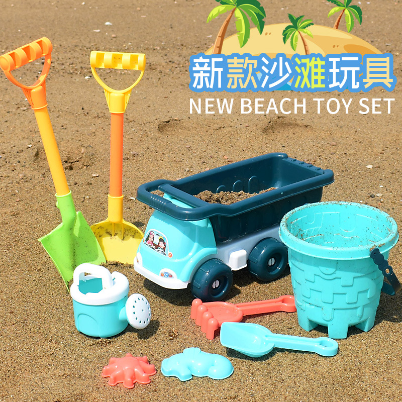 沙滩儿童玩具大号沙滩推车沙漏卡通车玩具车沙铲套装夏季戏水工具