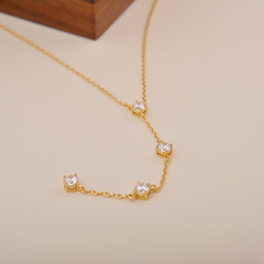 ins風簡約超閃鋯石純銀項鍊耳釘套裝拼接長款流蘇氣質鎖骨鏈女