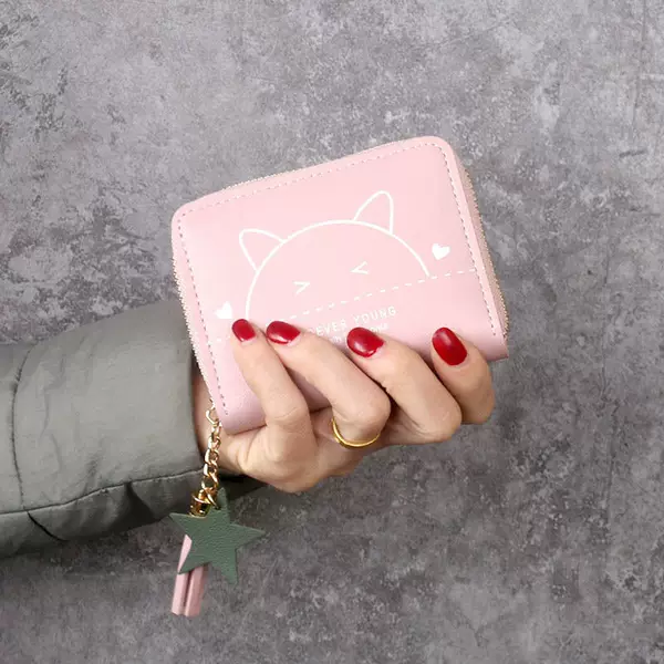 Cat-Themed Short Tassel Wallet for Women, Cute Student Coin Purse with Multiple Card Slots, Card Holder, Coin Bag, Girly Style