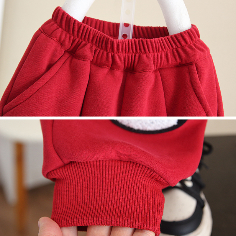 6979 traje de suéter de terciopelo para niños 2025 otoño e invierno nuevo suéter grueso para bebés traje deportivo de dos piezas para niños