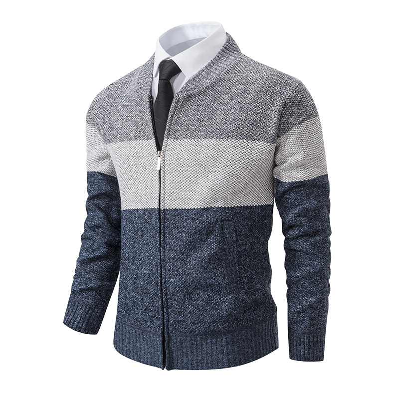 2024 Neuer Herbst/Winter-Plüsch-verdickter großer Pullovermantel mit Stehkragen und Farbblock-Strickjacke für Männer_voghion.com