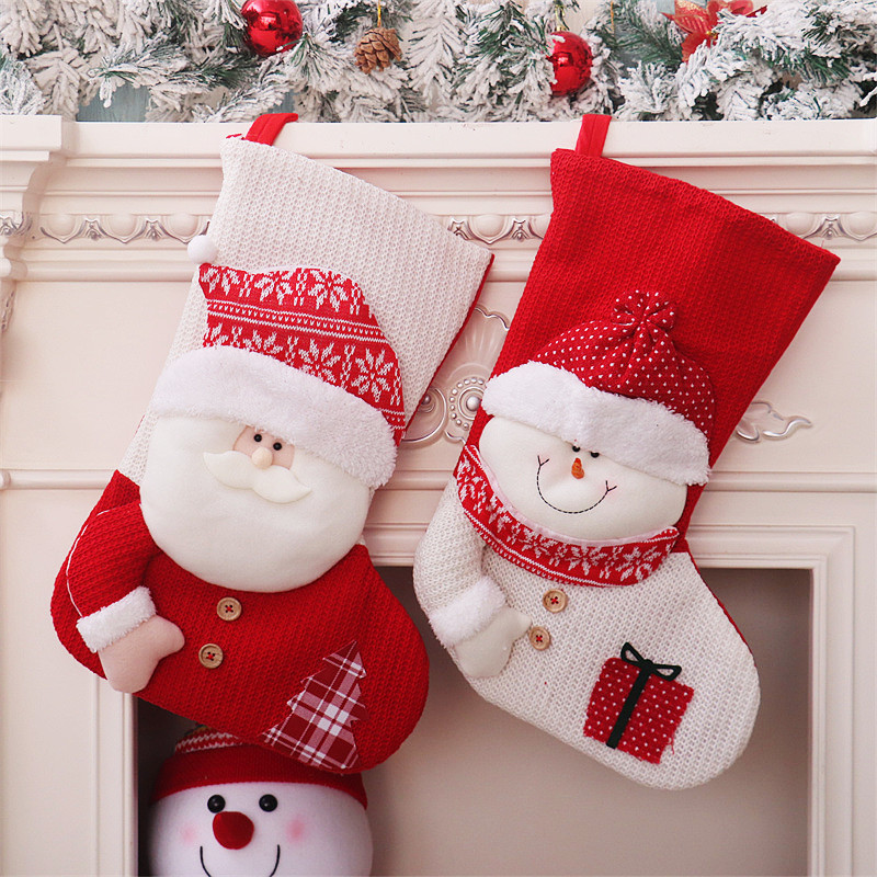 Cross-border large Christmas socks red and white knitted elderly Christmas socks candy bag gift bag children's gift bag