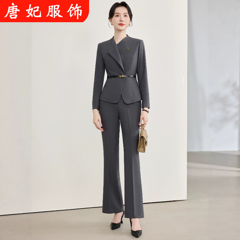 Women's Navy Blue Slim-Fit Business Formal Suit for Office Work, Sales Consultant Uniform