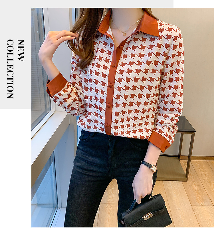 Women's Long Sleeved Printed Blouse With Collar For Formal Wear_voghion.com
