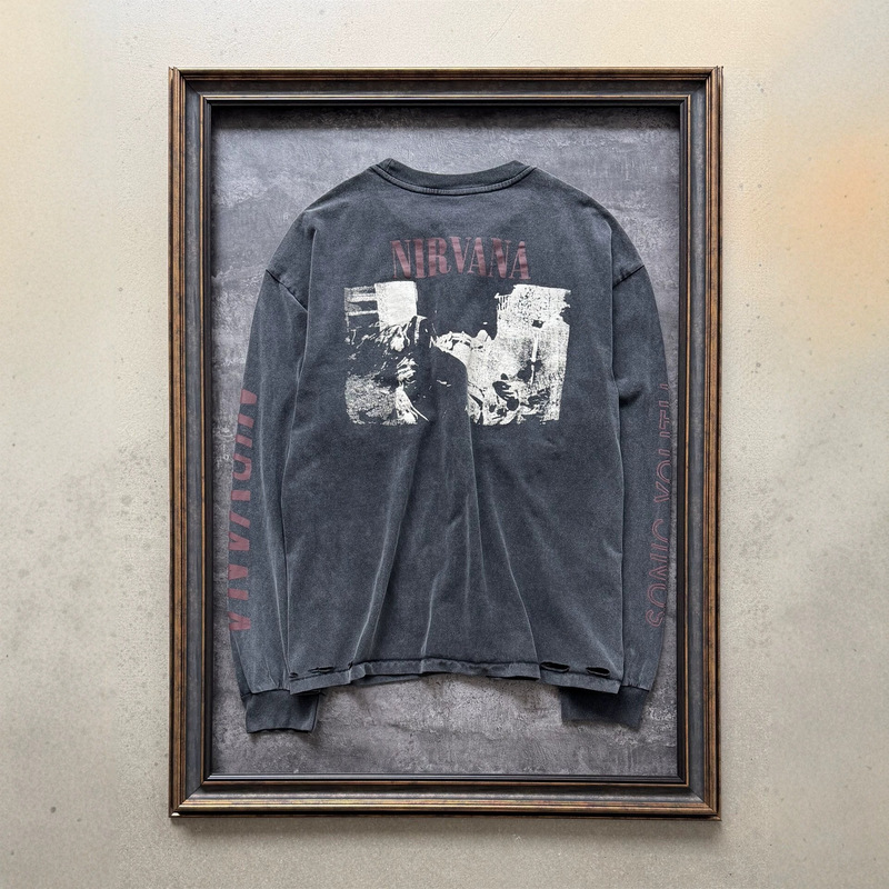 NIRVANA rock band printed long-sleeve T-shirt, unisex, loose fit, vintage style, distressed look, streetwear NIRVANA rock band printed long-sleeve T-shirt, unisex, loose fit, vintage style, distressed look, streetwear