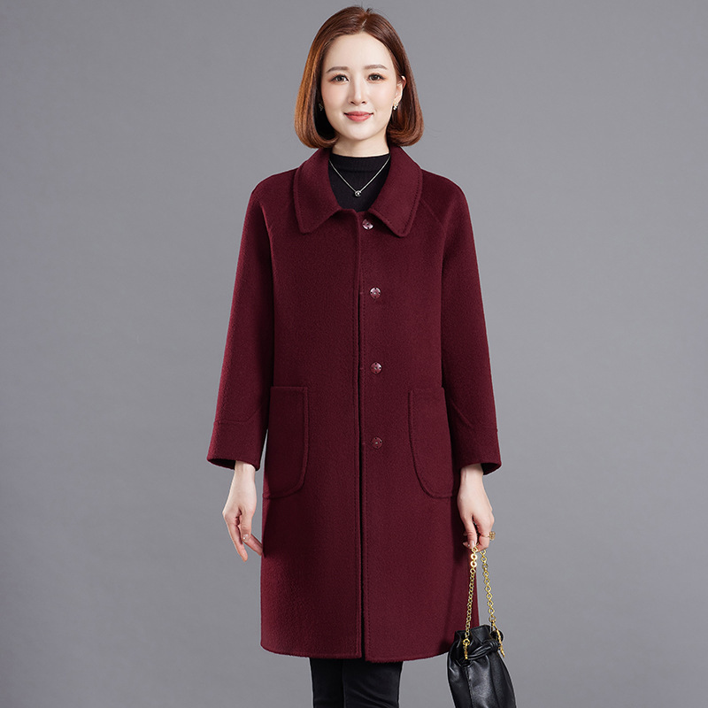 2025 New Autumn and Winter Pure Wool Outwear Women's Mid-Length Plus Size Women's Clothing Factory Wholesale Wedding Banquet Dress for Mother-In-Law