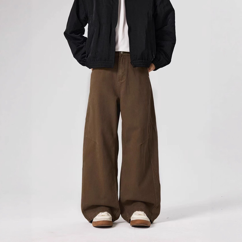 American Retro Deconstructed Design Jeans for Men and Women, Loose Casual Pleated Wide-Leg Drape Straight Pants Trendy Brand