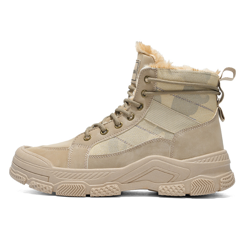 Zapatos de hombre de invierno de terciopelo, botas Martin de alta altura, zapatos de calentamiento antideslizantes para hombres con terciopelo de suela gruesa, zapatos de montaña antideslizantes
