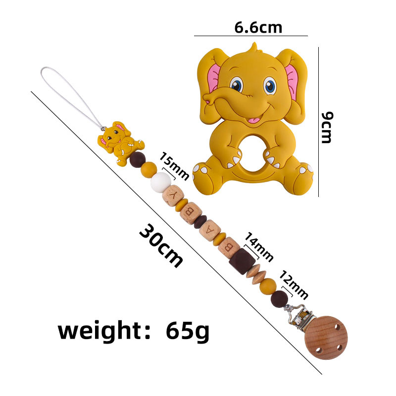 Bebé de dibujos animados elefante de silicona teether stick teether nuevo bebé nombre chupete cadena traje